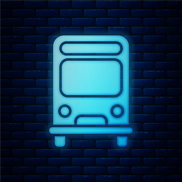 发光的霓虹灯巴士图标孤立在砖墙上图片下载