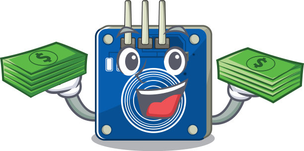 吉祥物墙上贴着钱袋触摸传感器图片下载