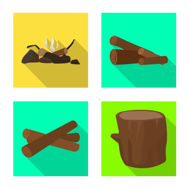 孤立的对象材料和日志标志集图片下载