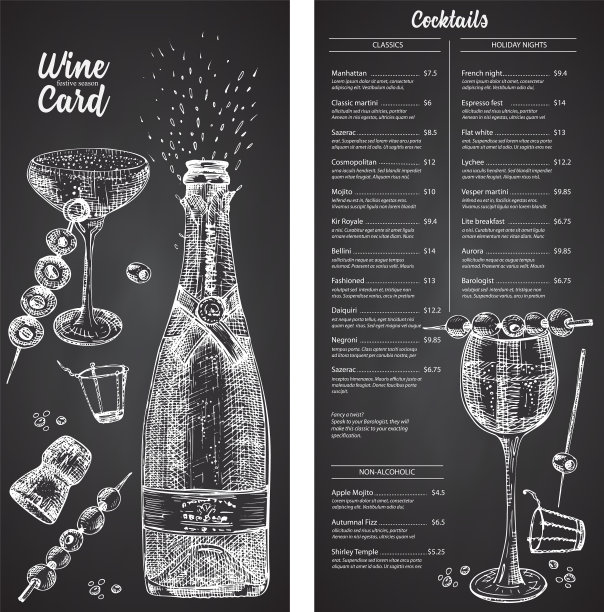 鸡尾酒吧设计模板菜单设置复古图片下载