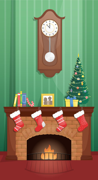 有圣诞房和壁炉的客厅图片下载