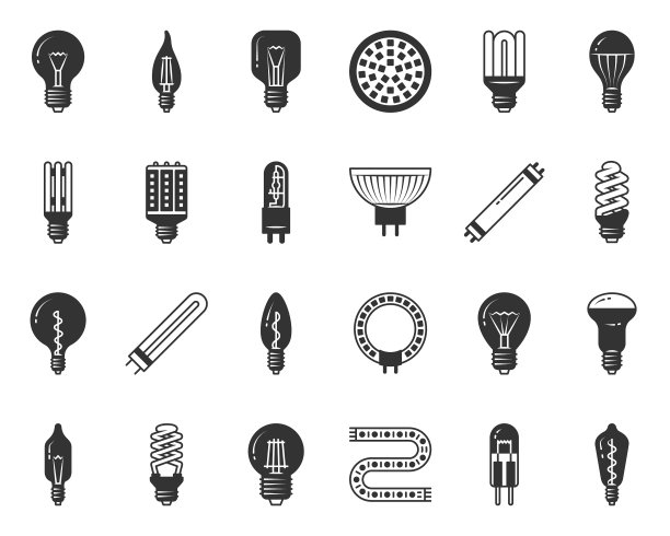 灯泡黑色剪影图标集图片下载