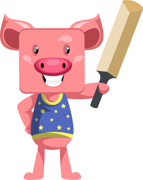 白色背景上有板球拍的猪图片下载