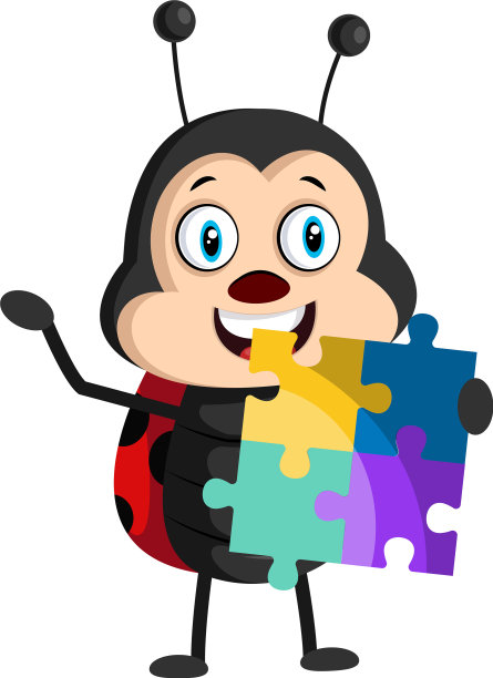 白色背景上有谜题的瓢虫图片下载