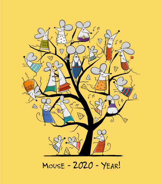 有趣的老鼠树象征2020年的问候图片下载