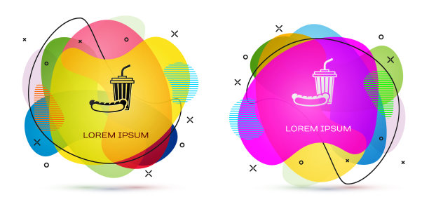 颜色苏打和热狗图标孤立在白色图片下载