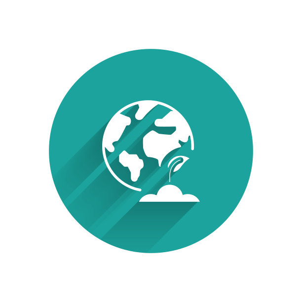 白色地球地球仪和植物图标孤立图片下载