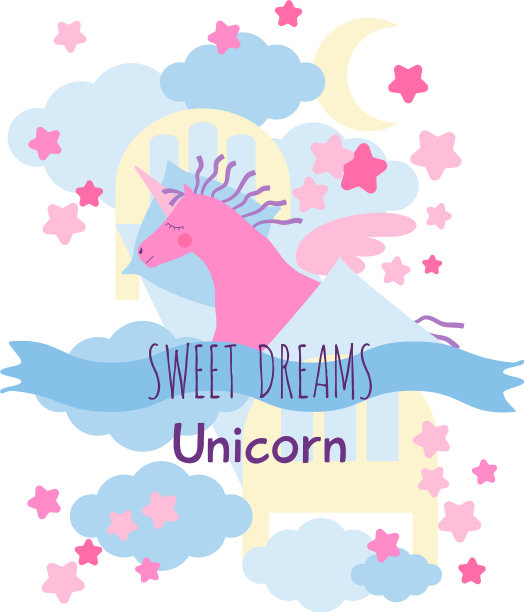 粉色独角兽甜蜜的梦贺卡图片下载