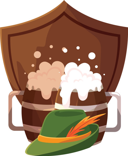 木制啤酒杯与德国狩猎帽在白色图片下载