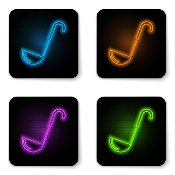 发光的霓虹灯厨房勺图标孤立在白色图片下载