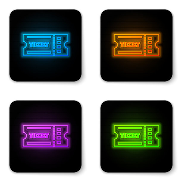 发光的霓虹灯票图标孤立在白色图片下载
