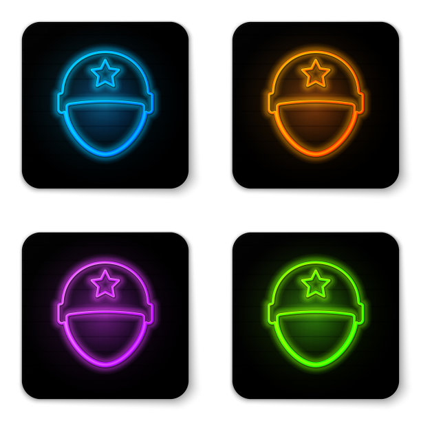 发光的霓虹灯军用头盔图标孤立图片下载