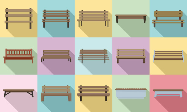 长凳图标设置平面风格图片下载