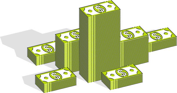 现金、钞票、美元一堆堆孤立在白色图片下载