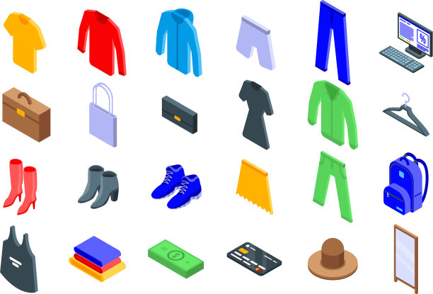 服装店图标设置等距风格图片下载