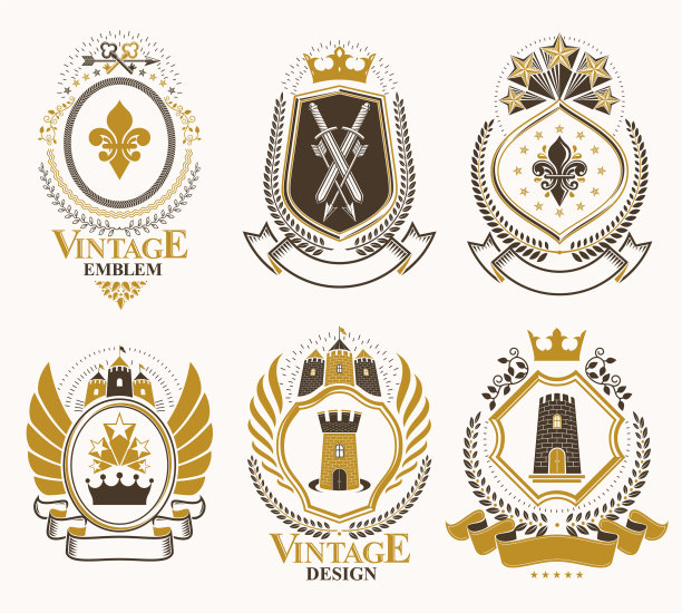 设置复古元素纹章标签风格化图片下载