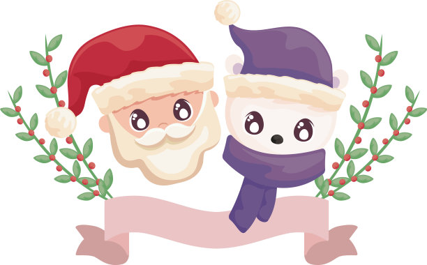 头圣诞老人和北极熊在白色图片下载