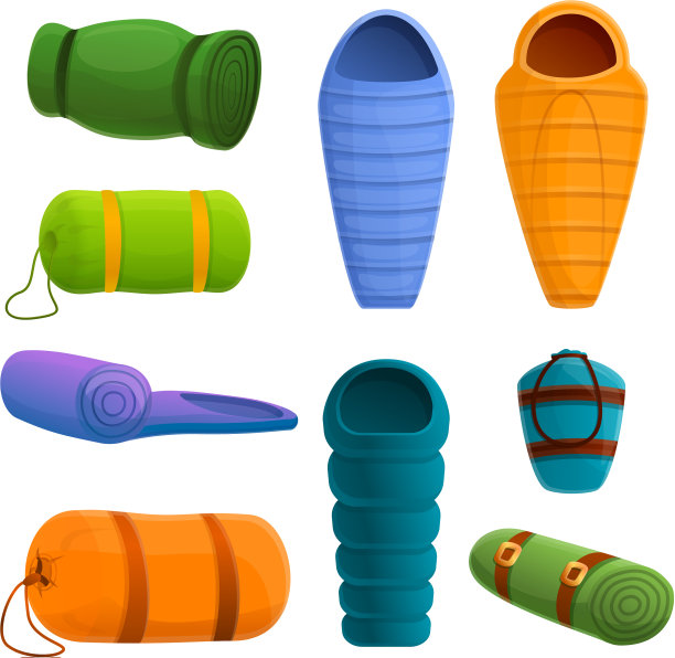 睡袋图标设置卡通风格图片下载