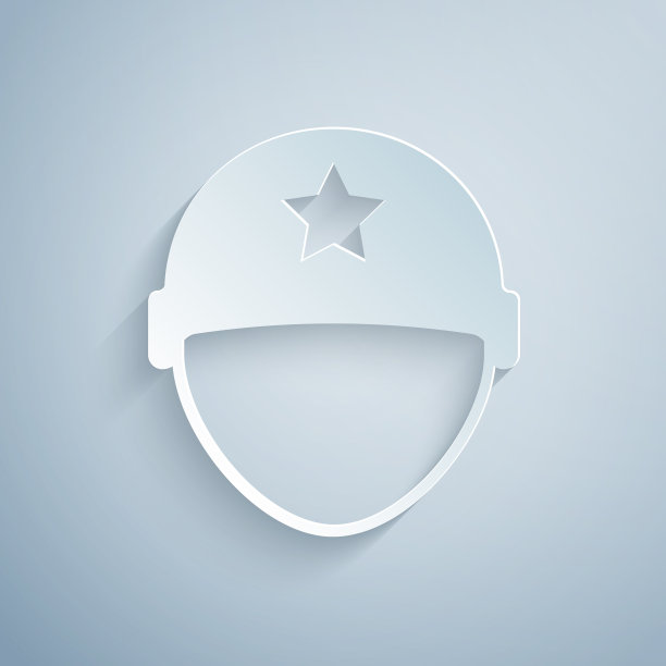 剪纸军事头盔图标孤立在灰色图片下载