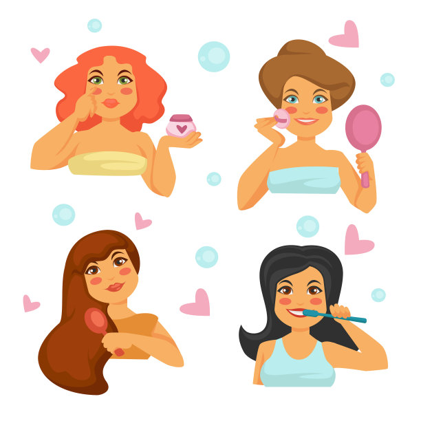 每日美容例行和梳洗四个女人图片下载