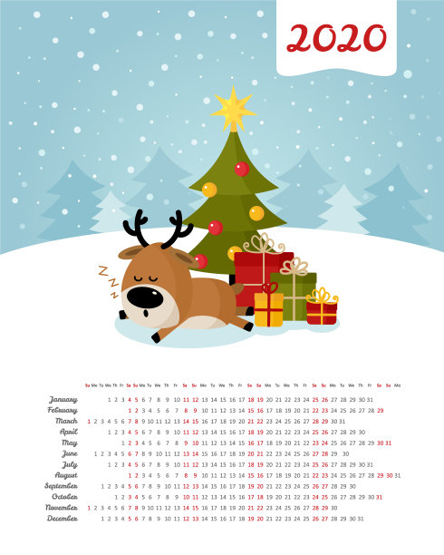 日历2020年周从周日开始图片下载