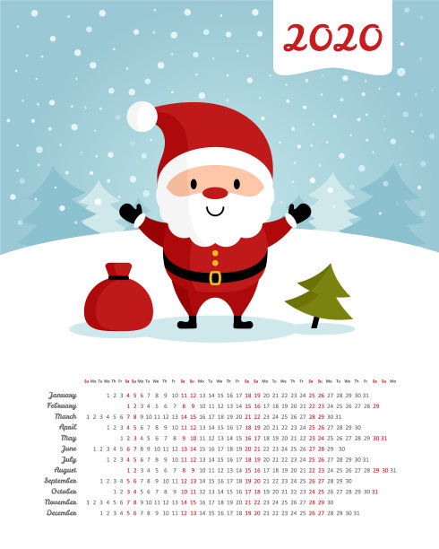 日历2020年周从周日开始图片下载