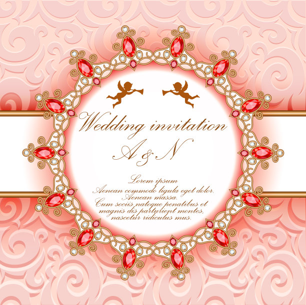 婚礼请柬和金饰图片下载