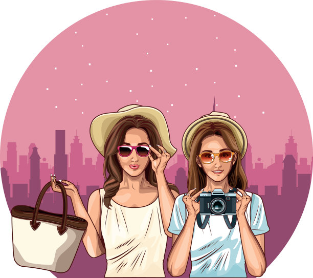 波普艺术女性朋友微笑卡通图片下载