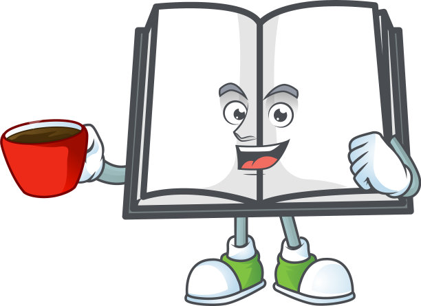 喝杯打开的书与人物吉祥物图片下载