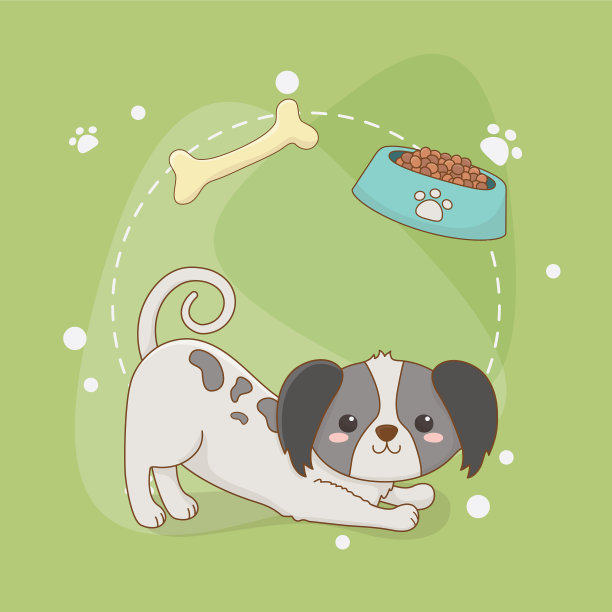 有盘子和骨头的可爱小狗吉祥物图片下载