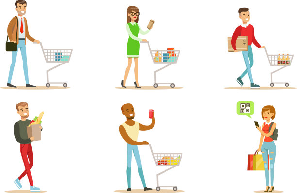 人们提着购物袋推着购物车图片下载