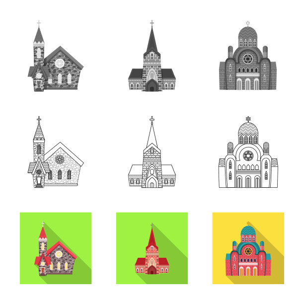 孤立物崇拜和寺庙符号集图片下载