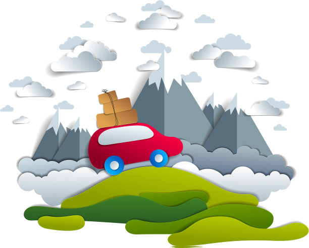 汽车旅游和旅游红色小货车与行李图片下载