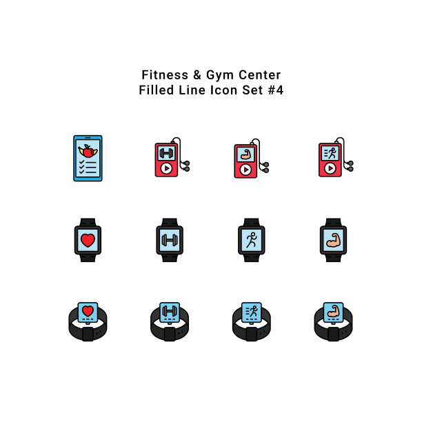 健身活动填充线图标设计健身房图片下载