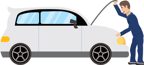 年轻的机械师在汽车角色工作图片下载