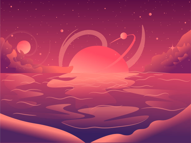 日落海滩自然景观平坦图片下载