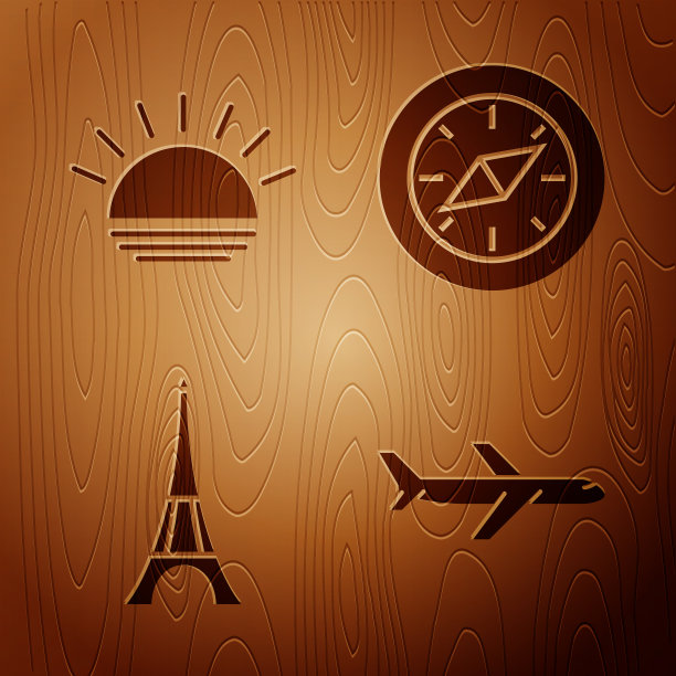 让飞机日落埃菲尔铁塔和指南针就位图片下载