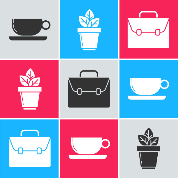 将咖啡杯和扁花放在壶和公文包里图片下载