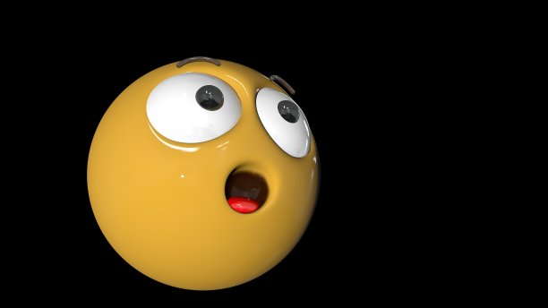 一个大大的黄色表情符号的3D插图，眼睛和嘴巴都睁得大大的图片下载
