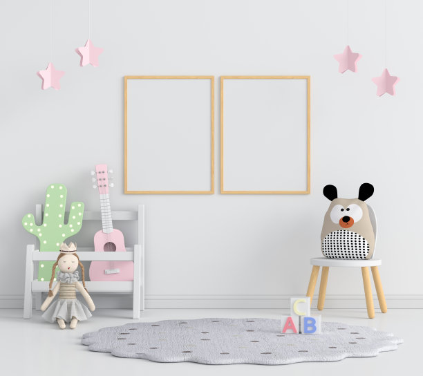 两个相框的模型在客厅，3D渲染图片下载