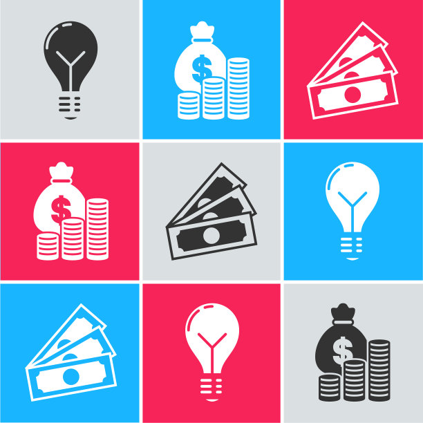 设灯泡与概念创意钱袋和图片下载