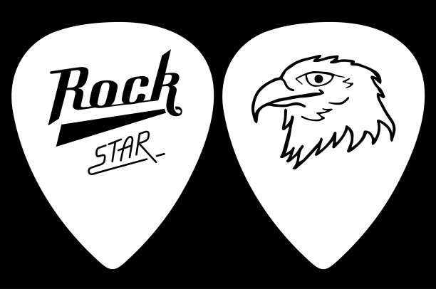 摇滚明星字母前面和老鹰手拉回来。吉他签名拨片/调解器设计。图片下载