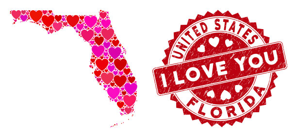情人节心形拼贴佛罗里达地图与刮花图片下载