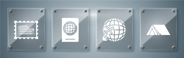 设置飞行飞机的旅游帐篷地球仪图片下载