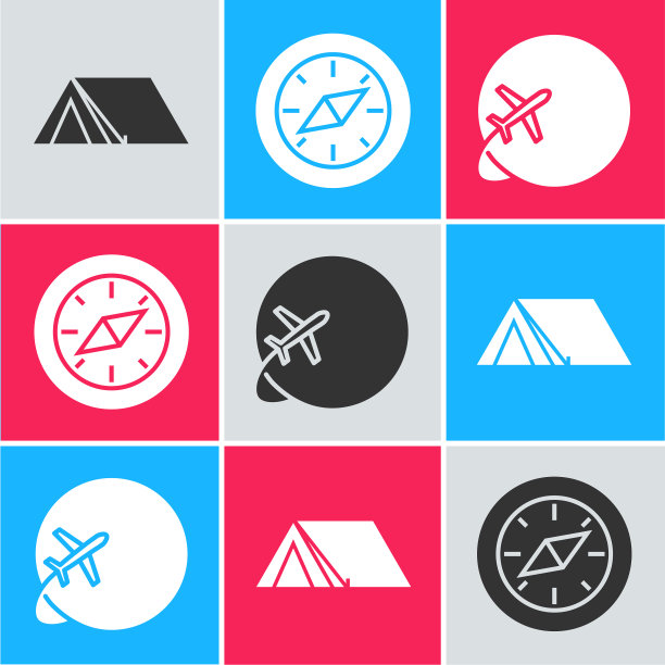 设置旅游帐篷指南针和地球仪与飞行图片下载