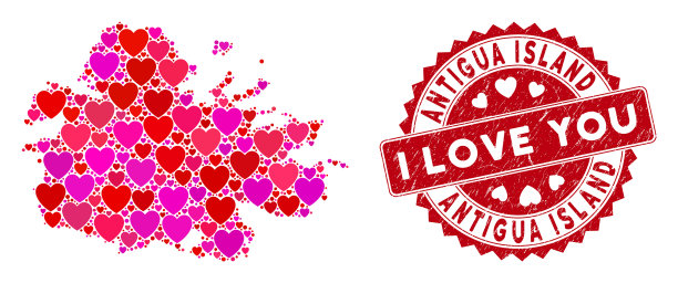 可爱的心拼贴安提瓜岛地图图片下载