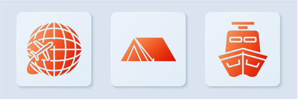 设置有飞行飞机和轮船的旅游帐篷地球仪图片下载