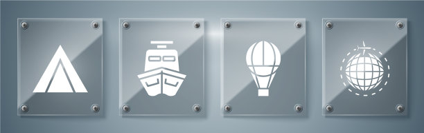 设地球仪与飞行飞机热气球船图片下载