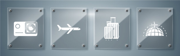 为旅行设置飞行飞机手提箱图片下载