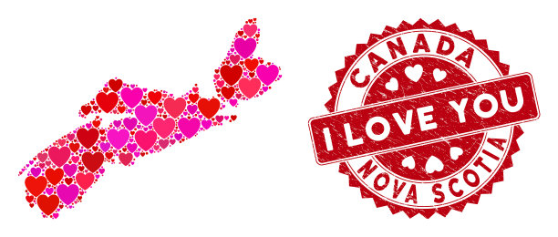 情人节心形拼贴新斯科舍省地图图片下载